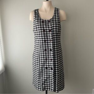 90s Vintage Emblem Double Breasted Check Plaid Midi Dress Size Medium